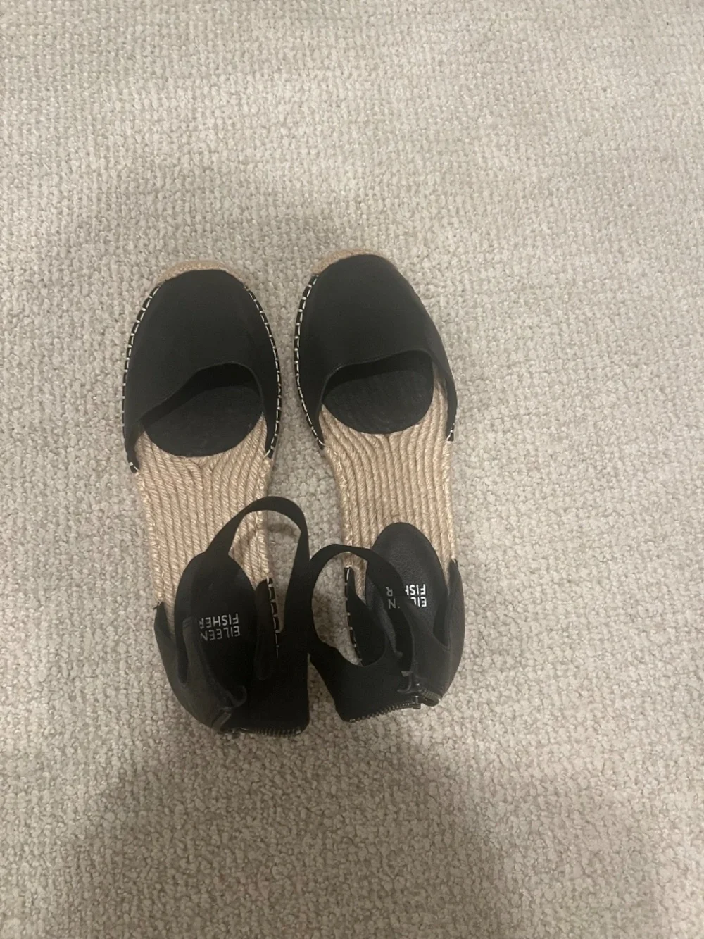 Eileen Fisher Black Leather Espadrille Slingback Sandals Size 10